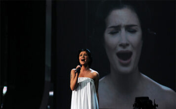 Changing faces for Russia Anastasia Prikhodko at the Eurovision Song Contest 2009 in Moscow.