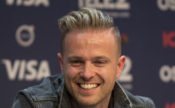 So, Nicky, Back to the old party line is it. Nicky Byrne at a Meet & Greet during the Eurovision Song Contest 2016 in Stockholm.