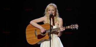 Sweden – sorry its a bit late but…… Anna Bergendahl was the only female singer who played the guitar on stage. Photo: Indrek Galetin (EBU)