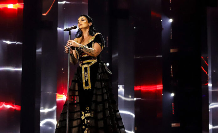 a Jonida singing for Albania at the 2019 Eurovision Song Contest