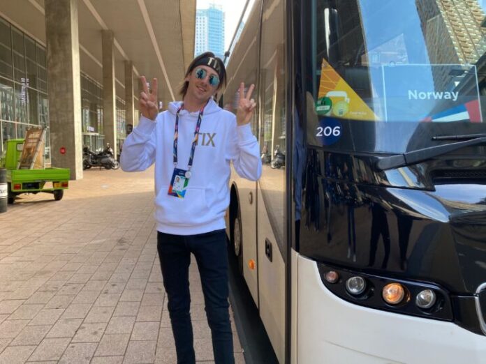 Norway bus TIX arrives in Rotterdam for Eurovision 2021