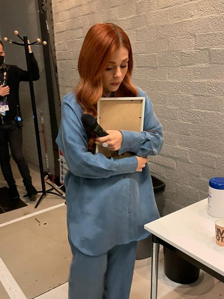 Victoria about to go on stage at Eurovision 2021