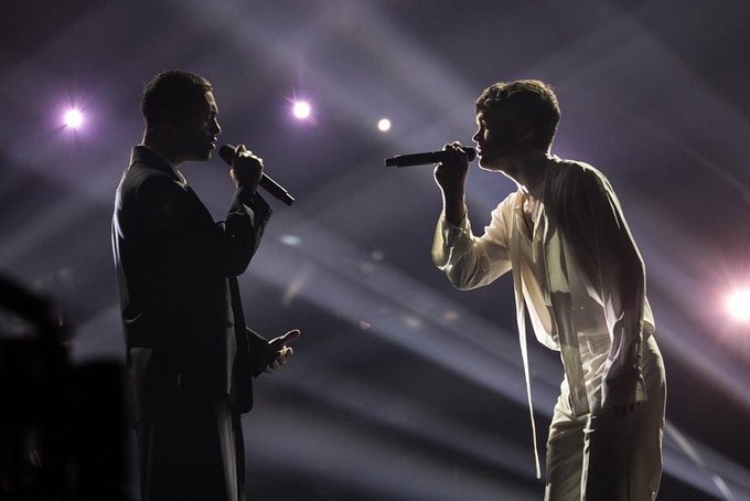 briv Mahmood and BLANCO during Eurovision rehearsals today