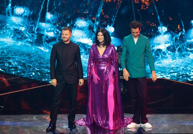 The three hosts at the first dress rehearsal of Eurovision 2022