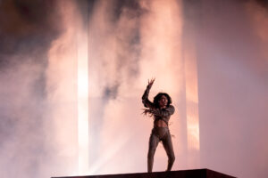 Loreen rehearsing Tattoo for Sweden at the Second Rehearsal of the First Semi-Final at Liverpool Arena