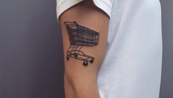 demark A slightly half-hearted tattoo of a supermarket trolley
