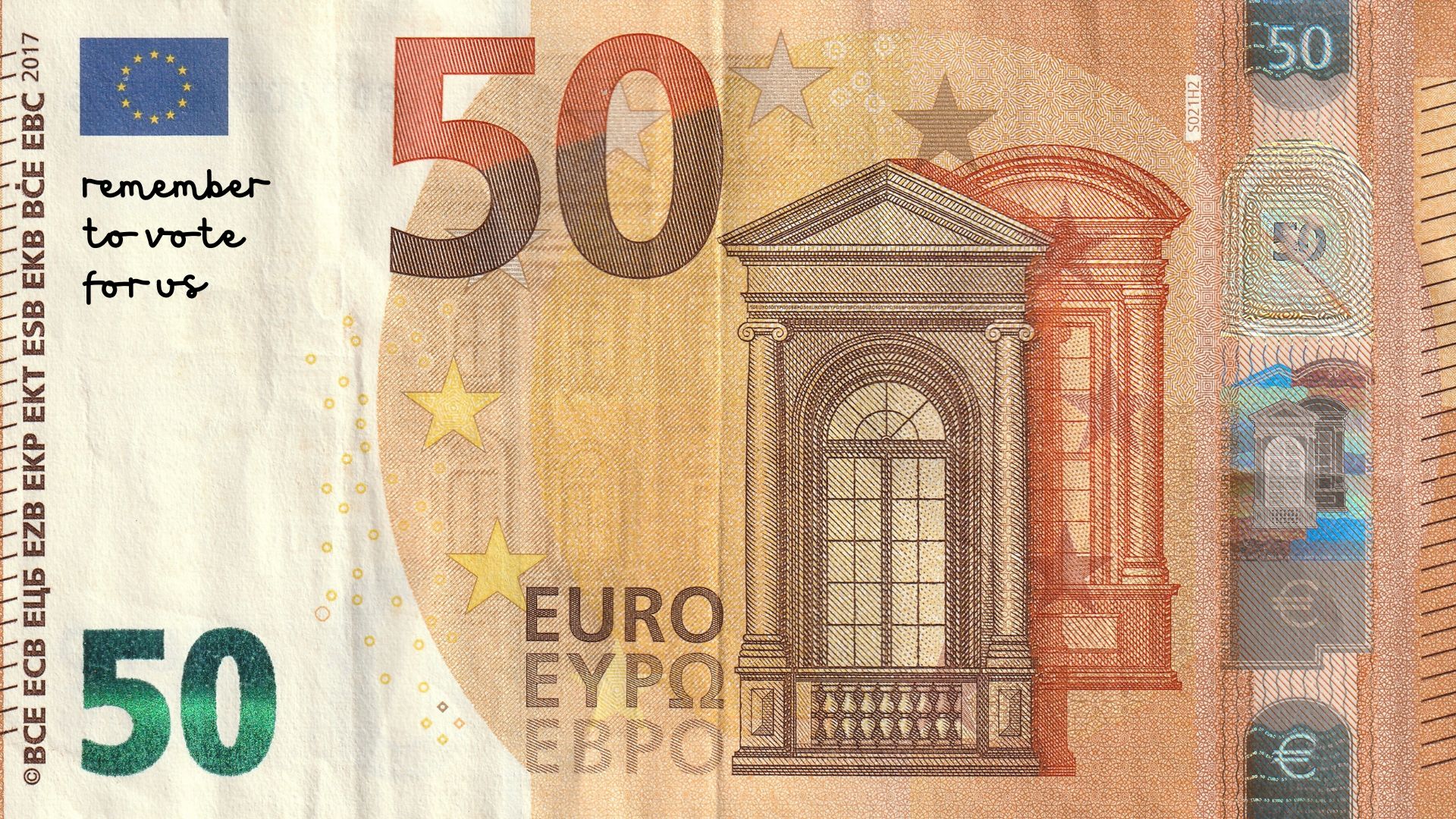 The Weirdest Jury Votes in Eurovision History 50 euro note with a scribbled note to 'remember to vote for us'
