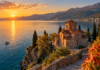 North Macedonia have returned! view of Lake Ohrid and the Church of Saint John at Kaneo, North Macedonia.