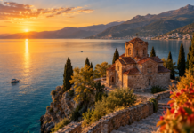 North Macedonia have returned! view of Lake Ohrid and the Church of Saint John at Kaneo, North Macedonia.