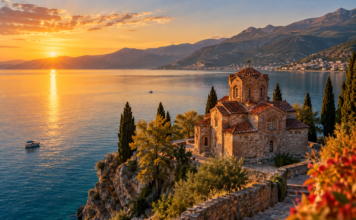 North Macedonia have returned! view of Lake Ohrid and the Church of Saint John at Kaneo, North Macedonia.